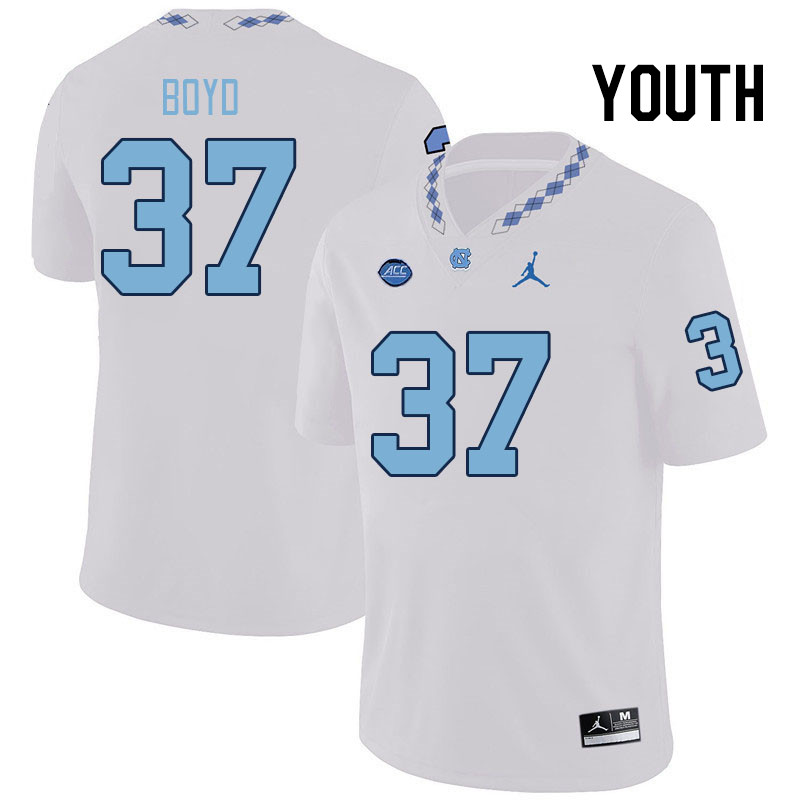Youth #37 Liam Boyd North Carolina Tar Heels College Football Jerseys Stitched Sale-White
